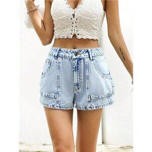 High-Waisted Wash Denim Shorts